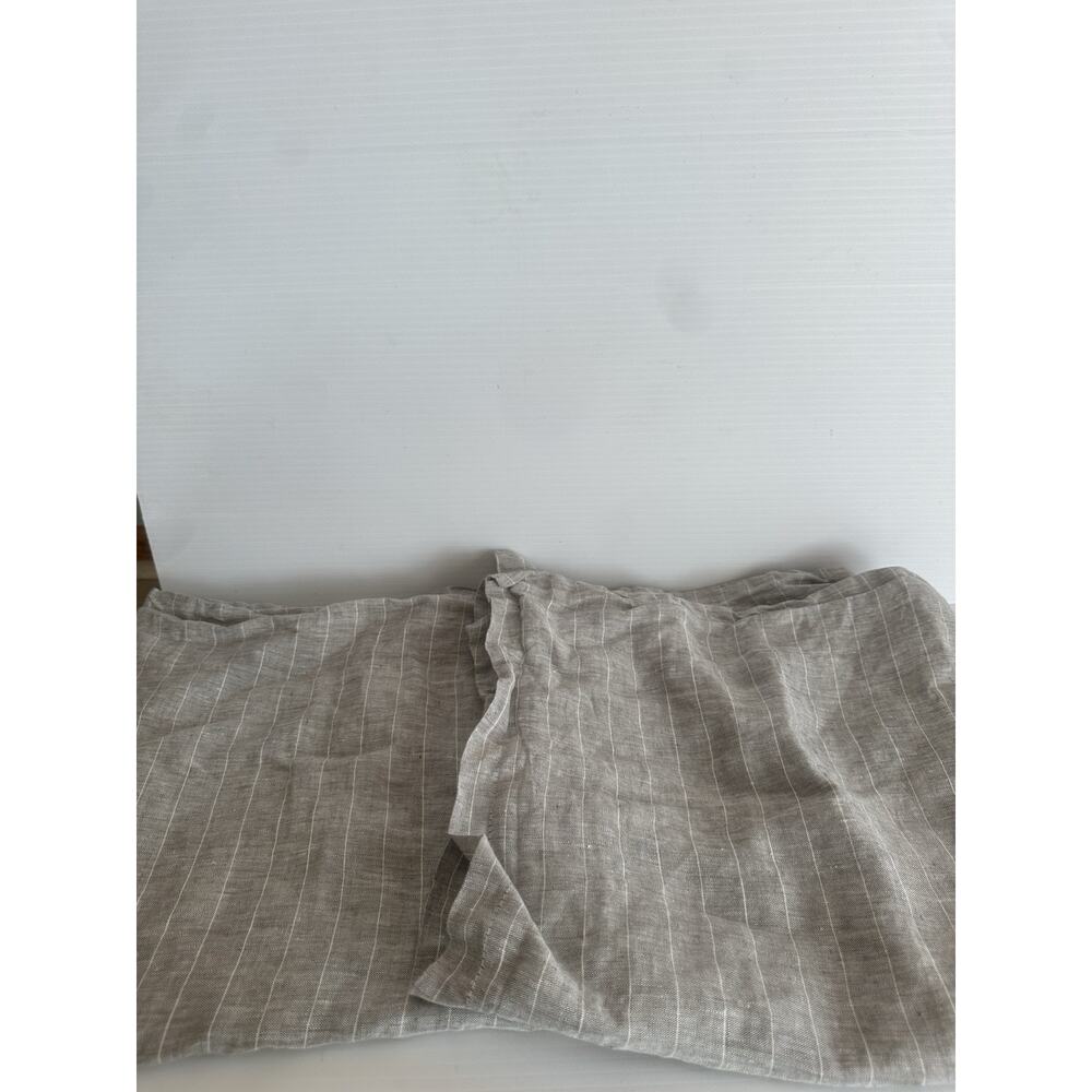 Crate and Barrel Linen Pinstripe Euro Shams Grey Luxury Bedding Minimalist